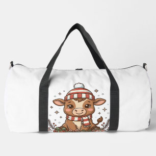 Cute Christmas Calf With Gifts Vintage Vector_1 Duffle Bag
