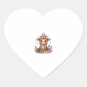 Cute Christmas Calf With Gifts Vintage Vector_1 Heart Sticker