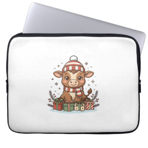 Cute Christmas Calf With Gifts Vintage Vector_1 Laptop Sleeve