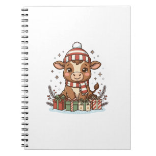 Cute Christmas Calf With Gifts Vintage Vector_1 Notebook