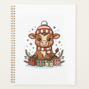 Cute Christmas Calf With Gifts Vintage Vector_1 Planner