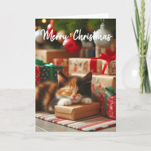 Cute Christmas Calico Kitten Holiday Greeting  Card