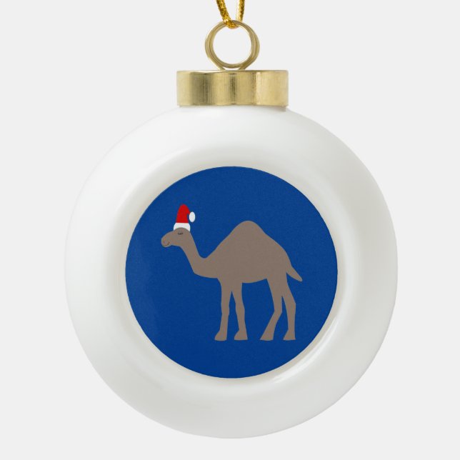 Cute Christmas Camel Ceramic Ball Christmas Ornament (Front)