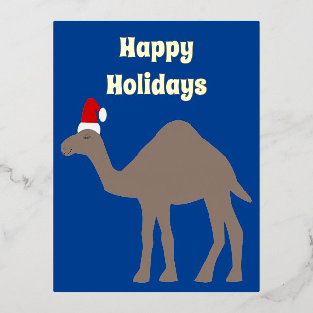 Cute Christmas Camel Custom Foil Holiday Postcard (Front)