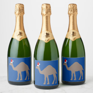 Cute Christmas Camel Sparkling Wine Label