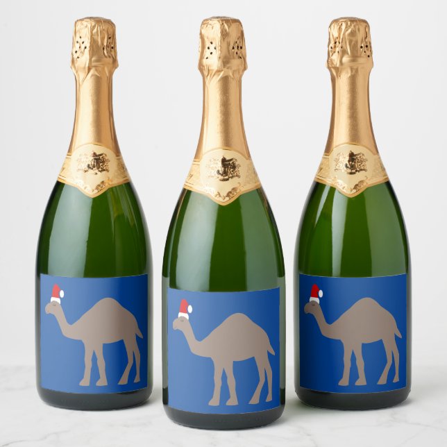 Cute Christmas Camel Sparkling Wine Label (Bottles)