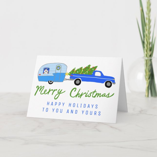 Cute Christmas Camper Truck Trailer Vintage RV Card (Front)