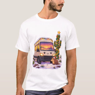 Cute Christmas Camper Van Desert Cactus T-Shirt