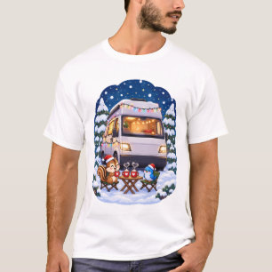 Cute Christmas Camper Van Lights Cocoa T-Shirt