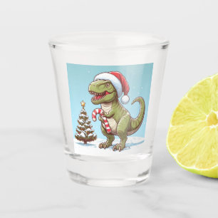 Cute Christmas candy cane dino/T-Rex Shot Glass