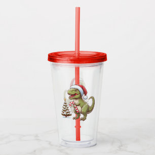 Cute Christmas candy cane dinosaur Acrylic Tumbler