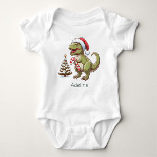 Cute Christmas candy cane dinosaur Baby Bodysuit