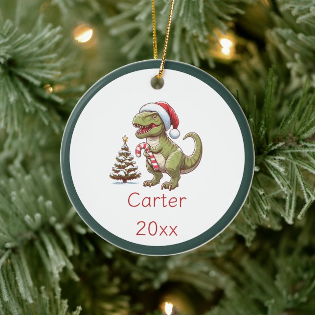 Cute Christmas candy cane dinosaur Ceramic Tree Decoration (Tree)