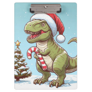 Cute Christmas candy cane dinosaur Clipboard