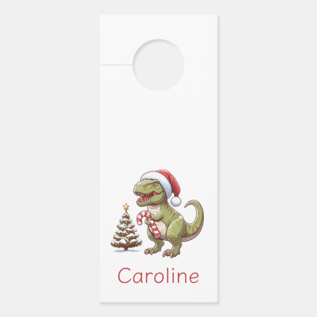 Cute Christmas candy cane dinosaur Door Hanger (Front)