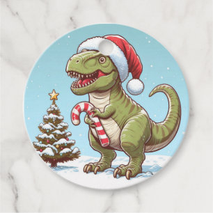 Cute Christmas candy cane dinosaur Favour Tags