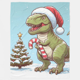 Cute Christmas candy cane dinosaur Fleece Blanket