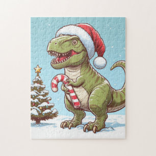 Cute Christmas candy cane dinosaur Jigsaw Puzzle