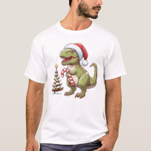 Cute Christmas candy cane dinosaur T-Shirt