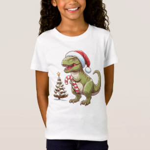 Cute Christmas candy cane dinosaur T-Shirt