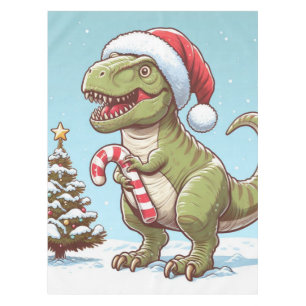 Cute Christmas candy cane dinosaur Tablecloth