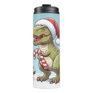 Cute Christmas candy cane dinosaur Thermal Tumbler