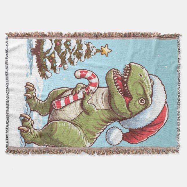 Cute Christmas candy cane dinosaur Throw Blanket (Front)