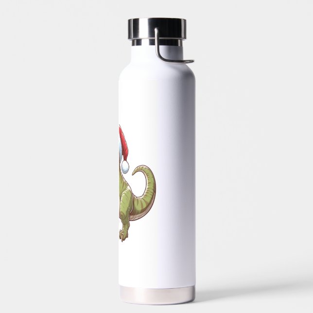 Cute Christmas candy cane dinosaur Water Bottle (Left)