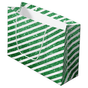 Cute Christmas Candy Cane Glitter Green Stripped Large Gift Bag