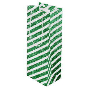 Cute Christmas Candy Cane Glitter Green Stripped Wine Gift Bag