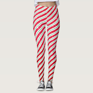 Cute Christmas Candy Cane Glitter Stripped Pattern Leggings