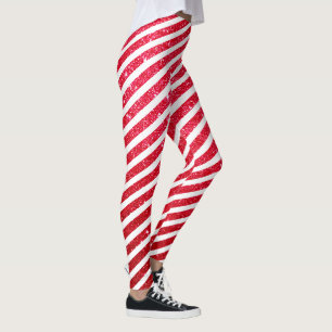 Cute Christmas Candy Cane Glitter Stripped Pattern Leggings