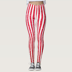 Cute Christmas Candy Cane Glitter Stripped Pattern Leggings