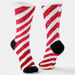 Cute Christmas Candy Cane Glitter Stripped Pattern Socks