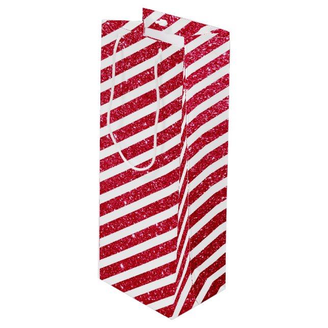 Cute Christmas Candy Cane Glitter Stripped Pattern Wine Gift Bag (Front Angled)