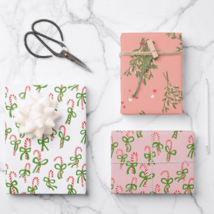 Cute Christmas Candy Canes Mistletoe Xmas Variety Wrapping Paper Sheet
