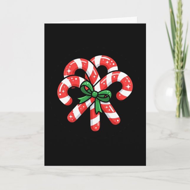 Cute Christmas Candy Canes Ornament Card (Front)