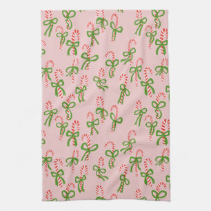 Cute Christmas Candy Canes Xmas Holiday Pink Tea Towel