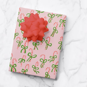 Cute Christmas Candy Canes Xmas Holiday Pink Wrapping Paper Sheet