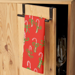 Cute Christmas Candy Canes Xmas Holiday Red Tea Towel