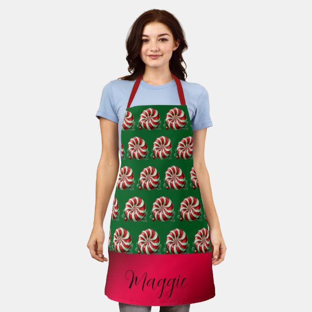 Cute Christmas Candy Peppermints Personalised Apron (Worn)