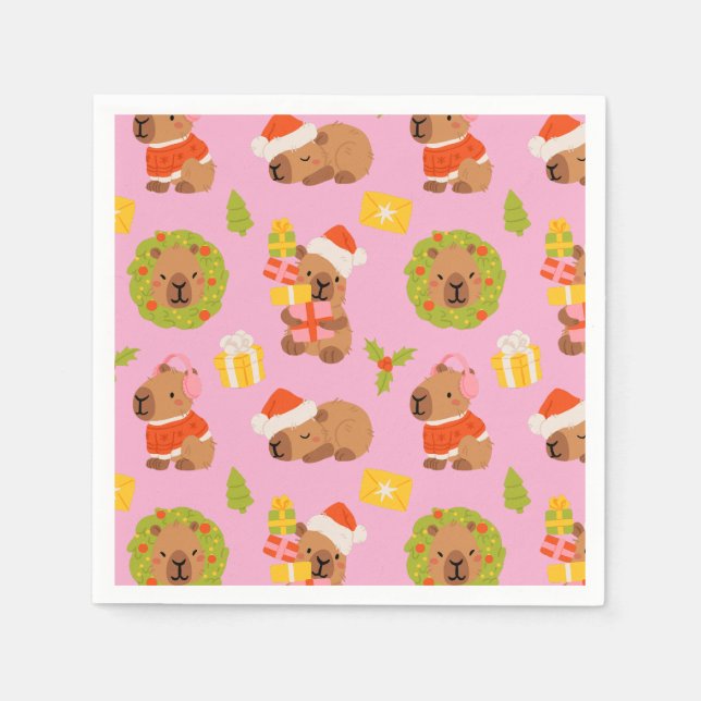 Cute Christmas Capybara Napkin (Front)