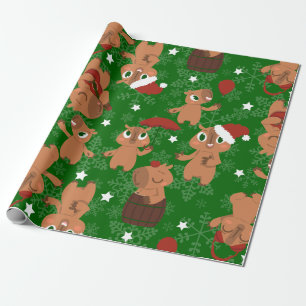 cute christmas capybara santa snowflakes wrapping paper