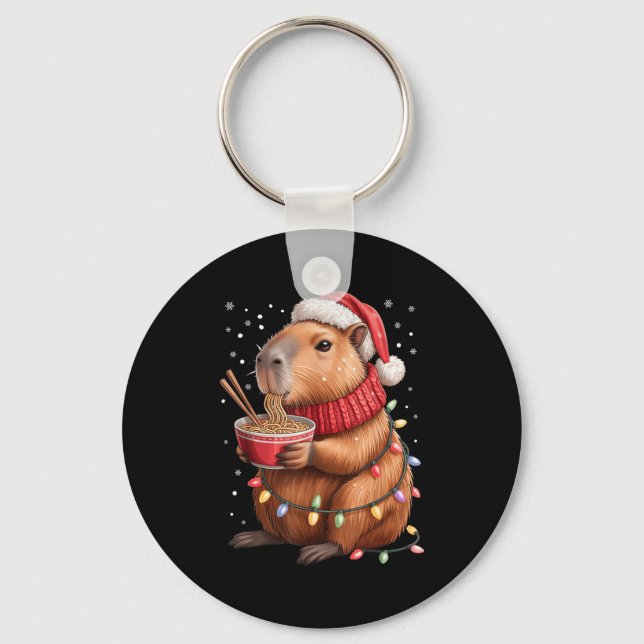 Cute Christmas Capybara With Ramen Bowl Holiday Te Key Ring (Front)