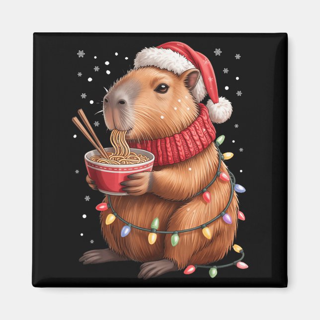 Cute Christmas Capybara With Ramen Bowl Holiday Te Magnet (Front)