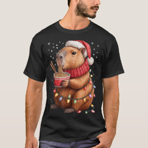 Cute Christmas Capybara With Ramen Bowl Holiday Te T-Shirt