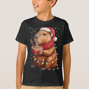 Cute Christmas Capybara With Ramen Bowl Holiday Te T-Shirt