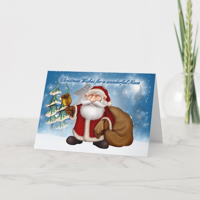Cute christmas card with santa ringing bell (Front)