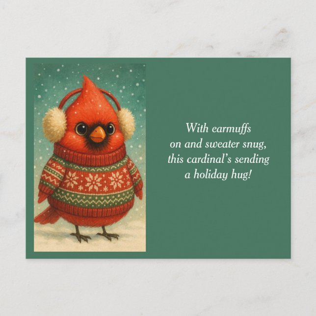 Cute Christmas Cardinal Kids  Holiday Postcard (Front)