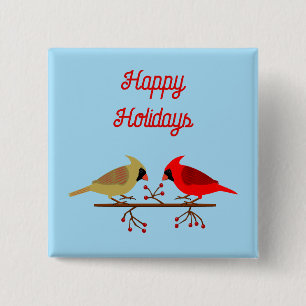 Cute Christmas Cardinals and Red Berries Custom 15 Cm Square Badge